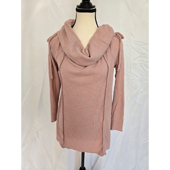Maurices Sweaters - Maurices Pink Ribbed Cowl Neck Long Sleeve Tunic Top Size‎ L